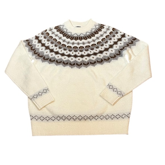 Jake Austin Cream and Brown Fair Isle Patterned Sweater, Size M, NWOT - Picture 3 of 9